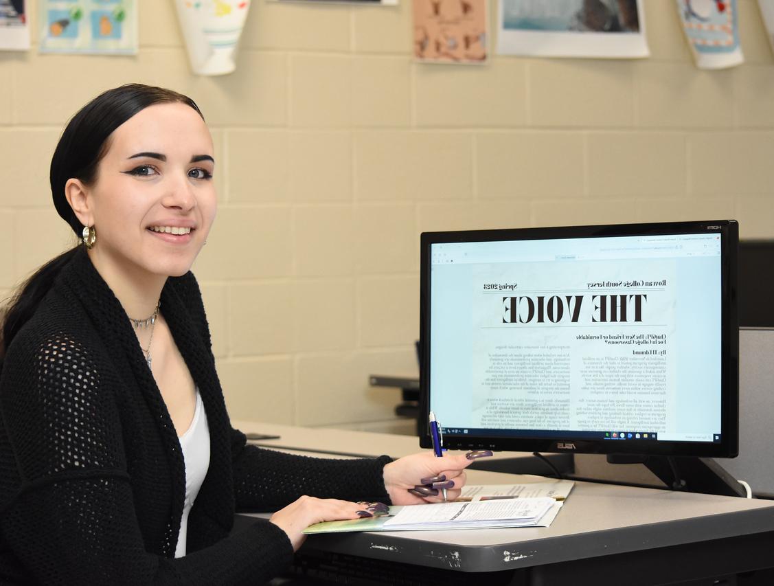 RCSJ Student A. Serrano working on the Vanguard on a computer.